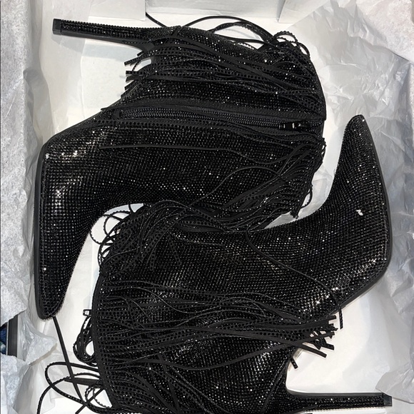 I.N.C. International Concepts Sahoj Western Fringe Booties, Black Bling NWOB sz7 - Picture 4 of 11